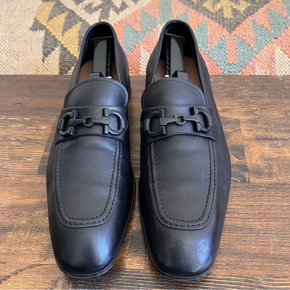 Salvatore Ferragamo ASTEN Black Leather Bit Loafers 8E Mens